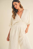 Fluffy Deep V Neck Wide Leg Jumpsuit