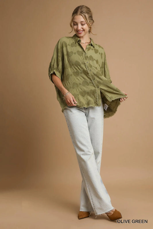 Boho Heart Jacquard Collared Blouse