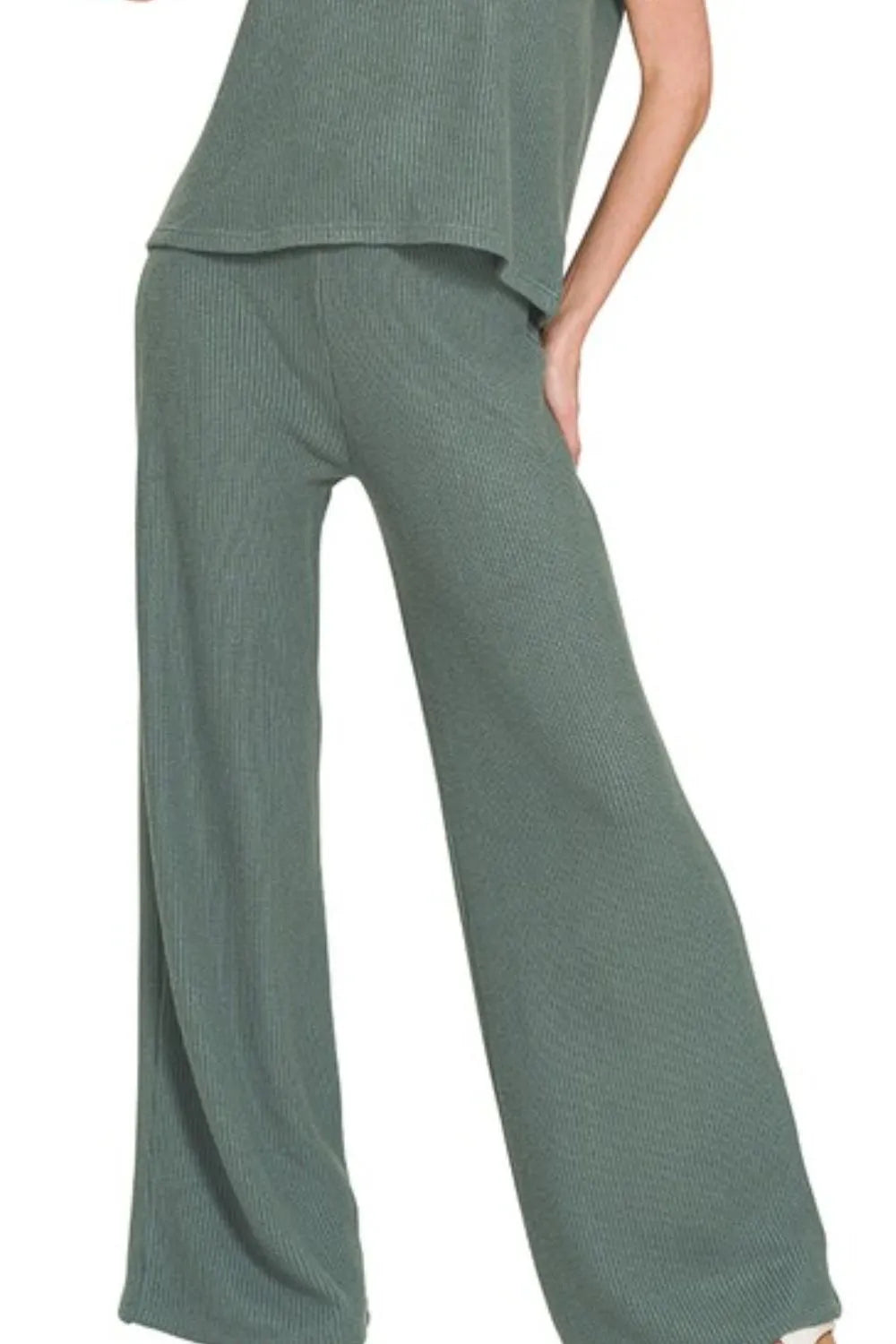 Rolled Sleeve Top and Pants Sweater Set