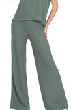 Rolled Sleeve Top and Pants Sweater Set
