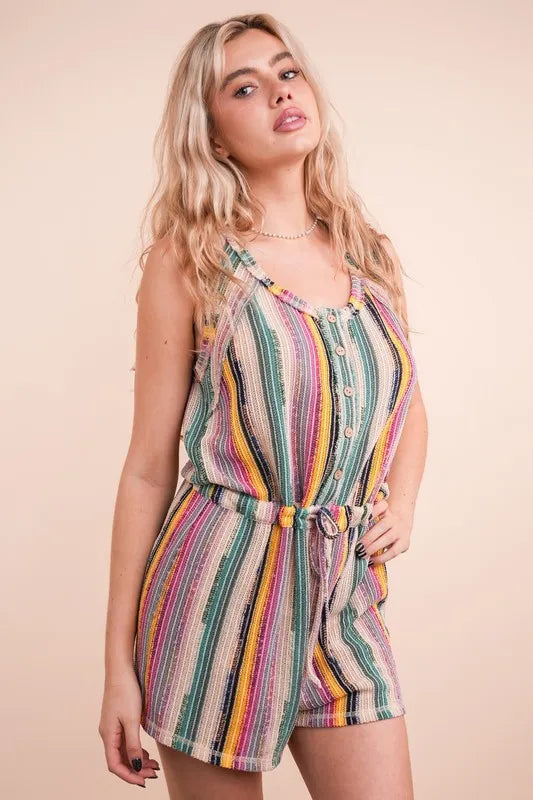 Crochet Multi Color Striped Casual Summer Romper