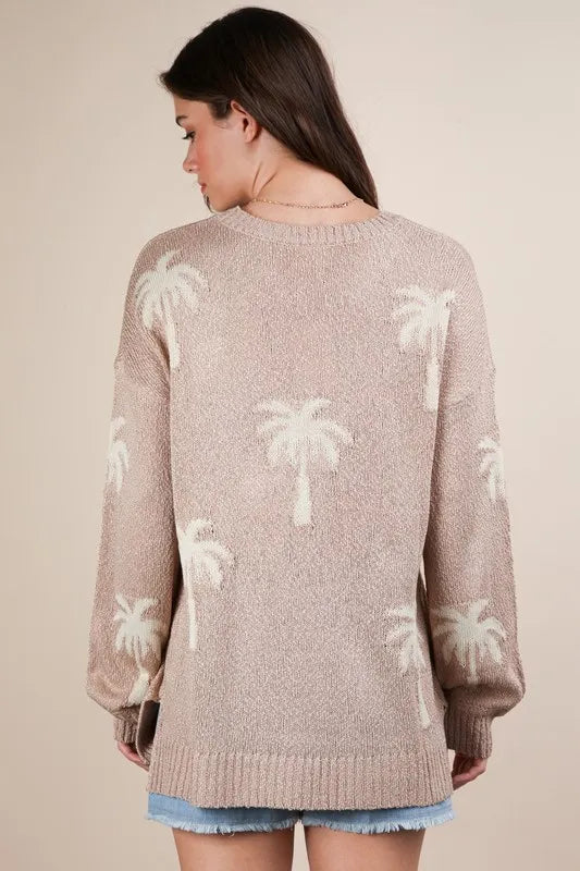 Palm Tree Graphic Oversized Knit Sweater