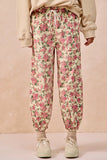 Vibrant Floral Twill Pants with Adjustable Elastic Waistband