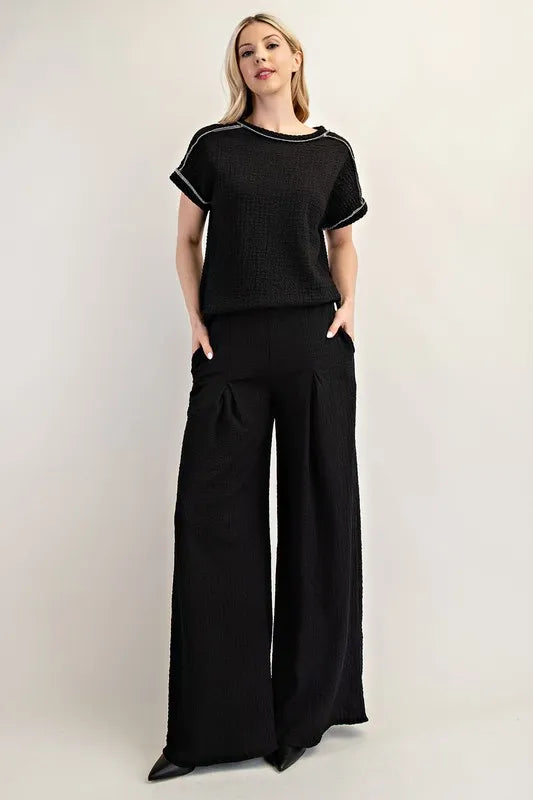 Full Size Textured Wide-Leg Pants with Pockets Plus Size