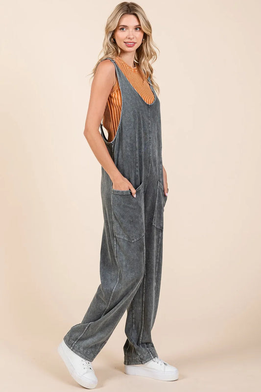 Mineral Wash Relaxed Fit Sleeveless Harem Jumpsuit
