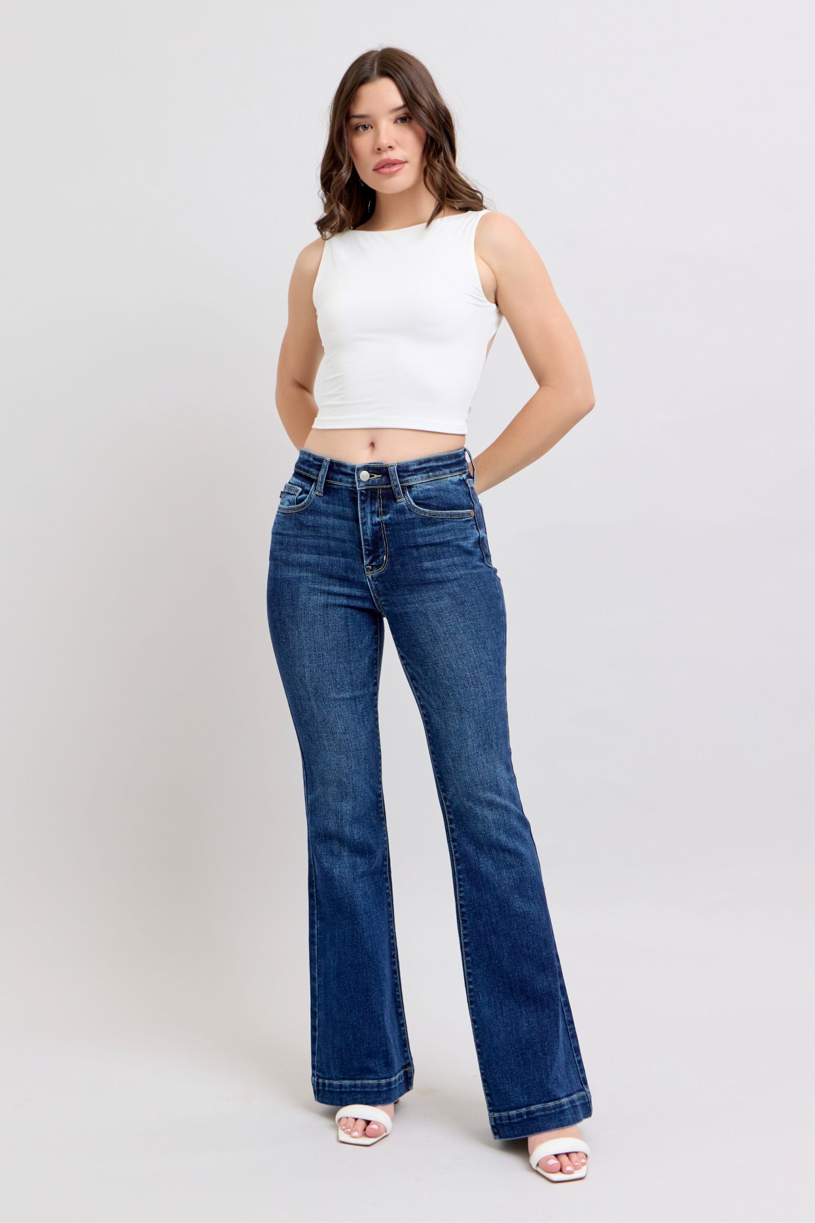 Full Size High Rise Flare Jeans with Pockets Plus Size