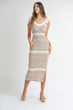 Striped Rib Knit Midi Dress