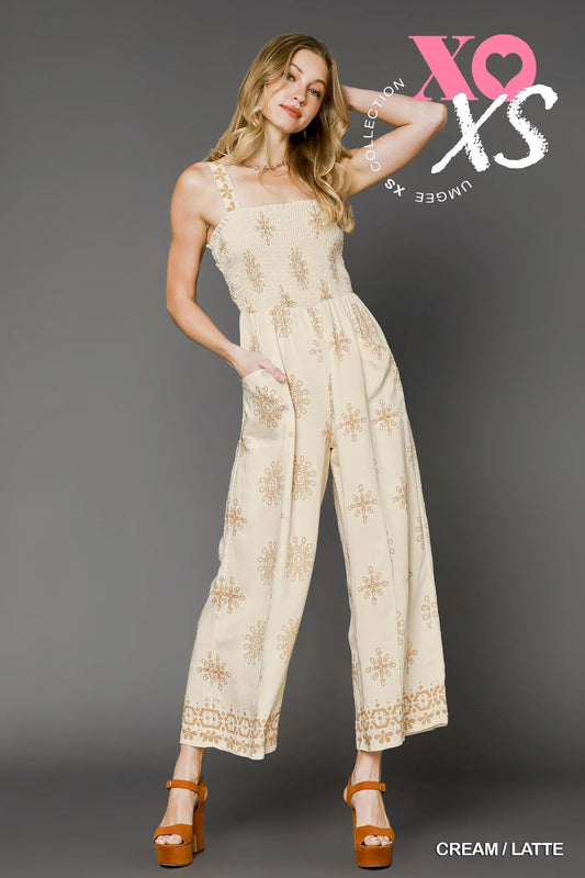 Floral Smocked Cropped Leg Jumpsuit