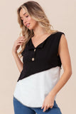Color Block Contrast Stitching Buttoned Henley Top