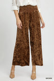 Smocked Waist Velvet Wide-Leg Pants