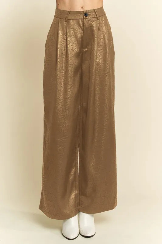 Crinkled Textured Wide Leg Pants