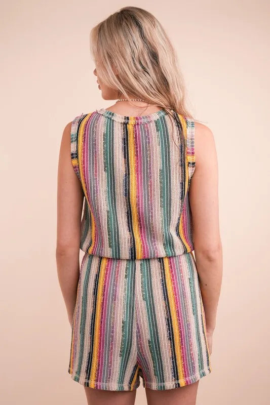 Crochet Multi Color Striped Casual Summer Romper