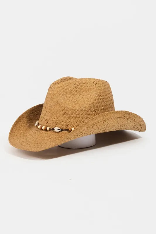 Cowboy Hat with Beaded Cowrie Shell Accents