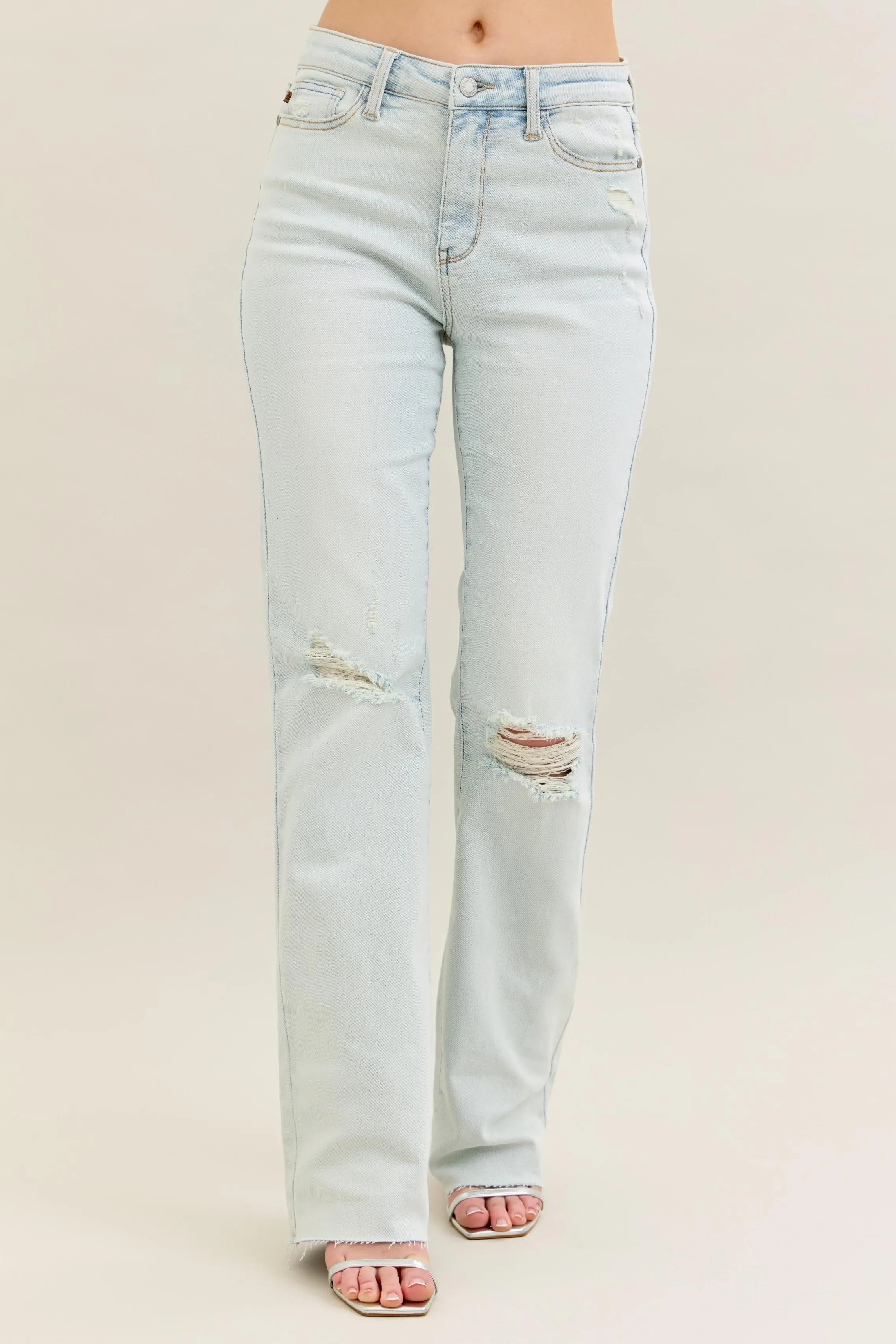 Full Size Distressed Hem Vintage Bootcut Jeans