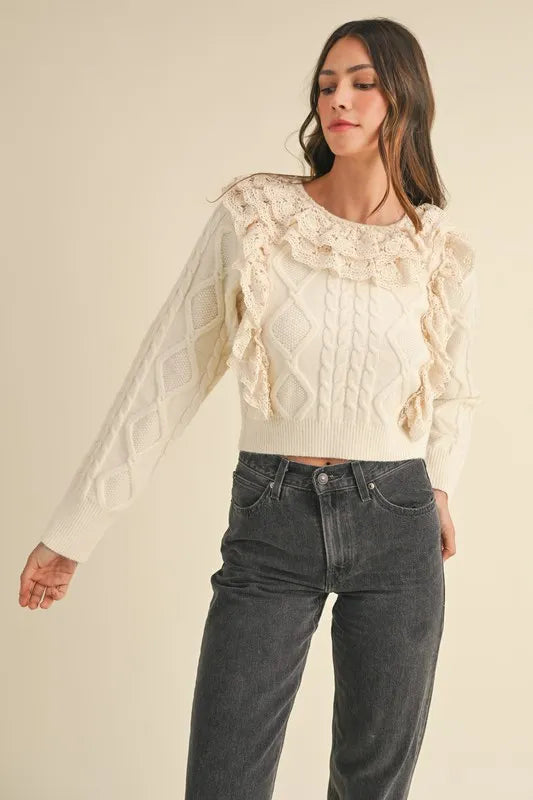 Ruffled Lace Crochet Sweater