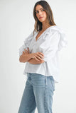 Stripe Ruffle Shoulder Puff Sleeve Blouse