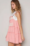Lace Accent Tiered Denim Pinafore Dress