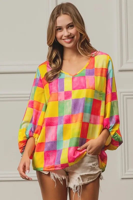 Multi Block Bubble Pop Ballon Top