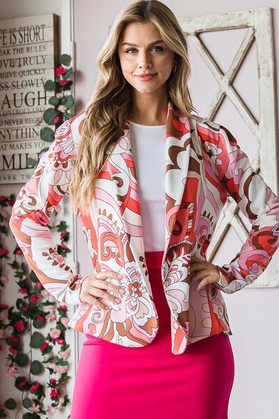 Full Size Shawl Floral Open Blazers Plus Size