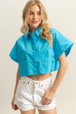 Collared Neck Short Sleeve Crop Shirt