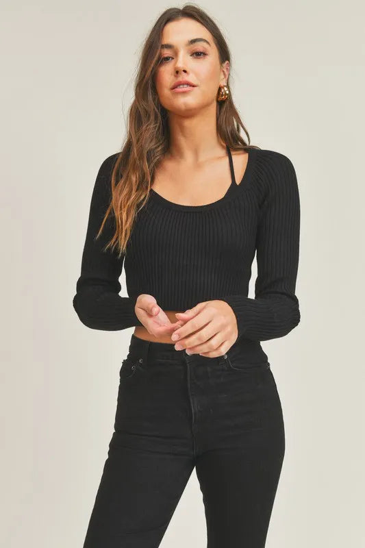 Long Sleeve Crop Sweater Top and Inner Bra Set