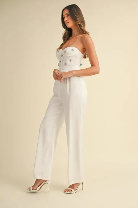 Rhinestone Applique Bustier Jumpsuit