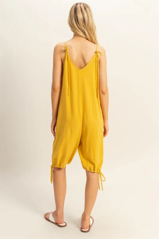 V-Neck Pocket Detail Side Tie Hem Romper
