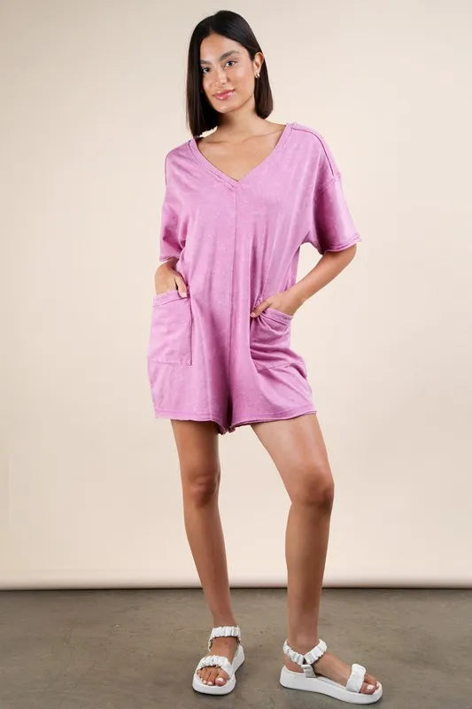 Plus Size Mineral Washed Casual Knit Romper