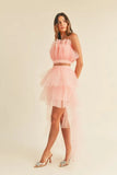 Tulle Tube Ruffle Crop Top and High Low Maxi Skirt Set