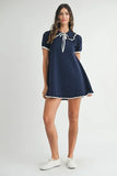 Ruffle Trimmed Collar Fine Knit Mini Dress