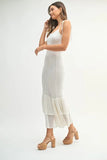 Sleeveless Shoulder Tie Rose Knit Midi Dress