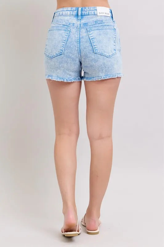 Mid Rise Garment Dyed Denim Shorts