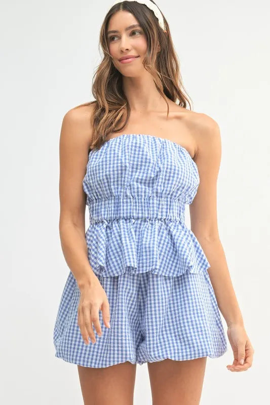 Gingham Tube Top and Shorts Set