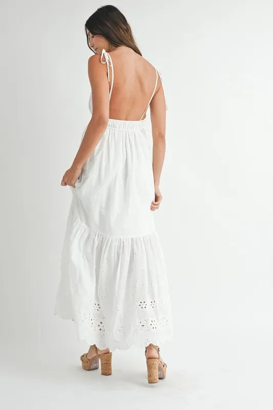 Eyelet Lace Maxi Dress with Side Strap Details