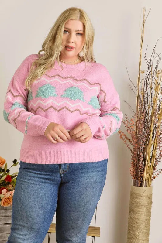 Full Size Fluffy Tree Sweater Top