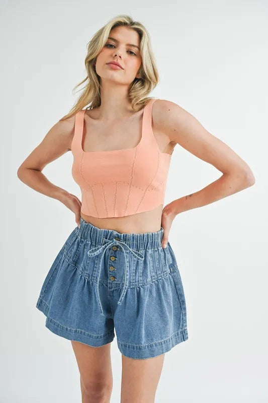 Corset Design Detail Crop Knit Top