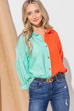 Color Block Button-Down Casual Shirts