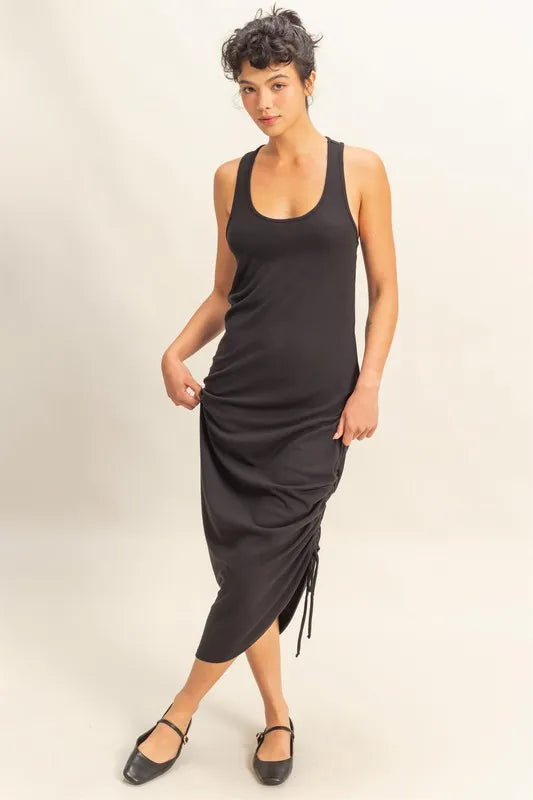 Scoop Neck Side Tie Detail Midi Dress