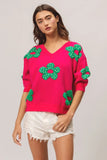 Cactus Knit V-Neck Pullover Sweater