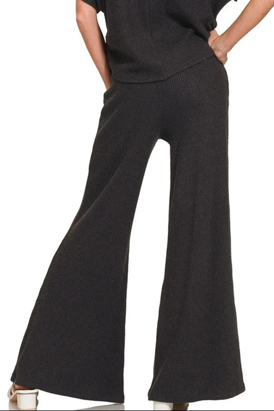Luxurious Ribbed Knit Flare Trousers