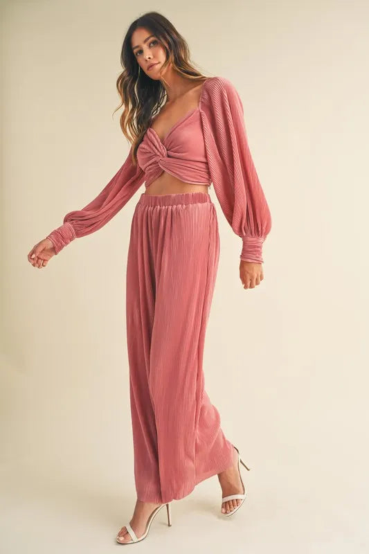 Front Twisted Long Sleeve Top and Pants Set
