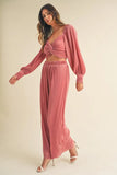 Front Twisted Long Sleeve Top and Pants Set