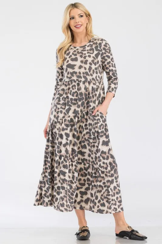 Full Size Leopard Print Asymmetric Tiered Midi-Dress Plus Size