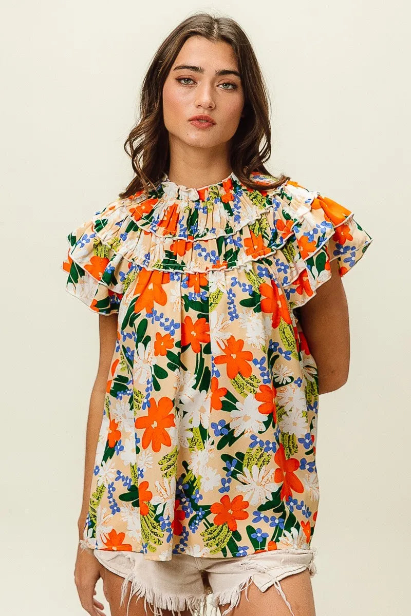 Multi Color Floral Print Woven Top