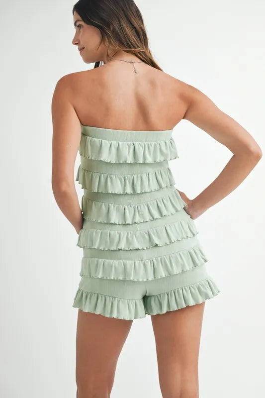 Pointelle Knit Fabric Ruffled Tube Romper