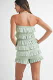 Pointelle Knit Fabric Ruffled Tube Romper