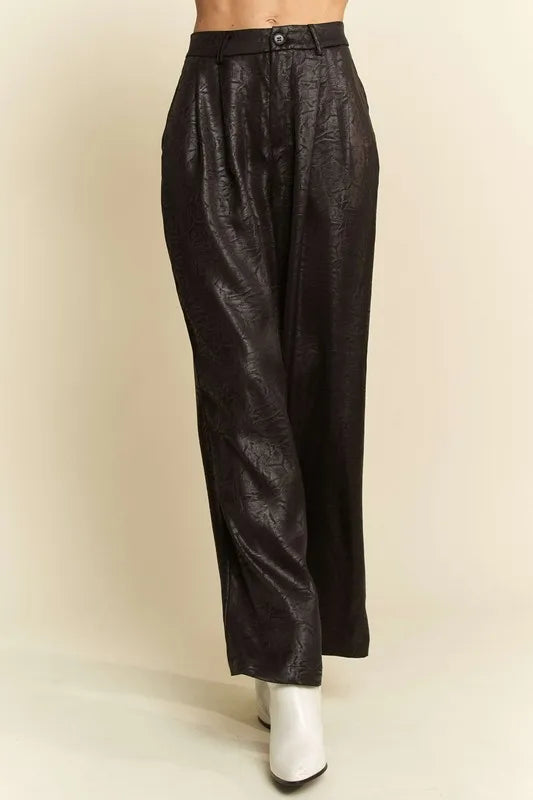 Crinkled Textured Wide Leg Pants