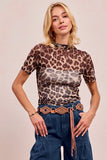 Chic Leopard Print Mesh Short Sleeve Top