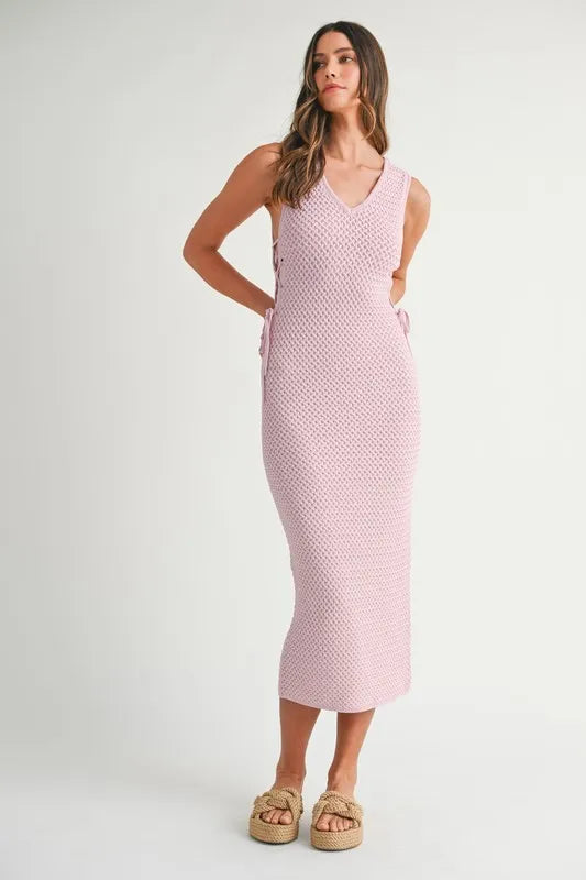 Crochet Side Lace Up Knit Midi Dress