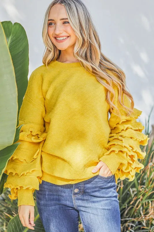 Puffy Ruffles Sleeve Cozy Sweater
